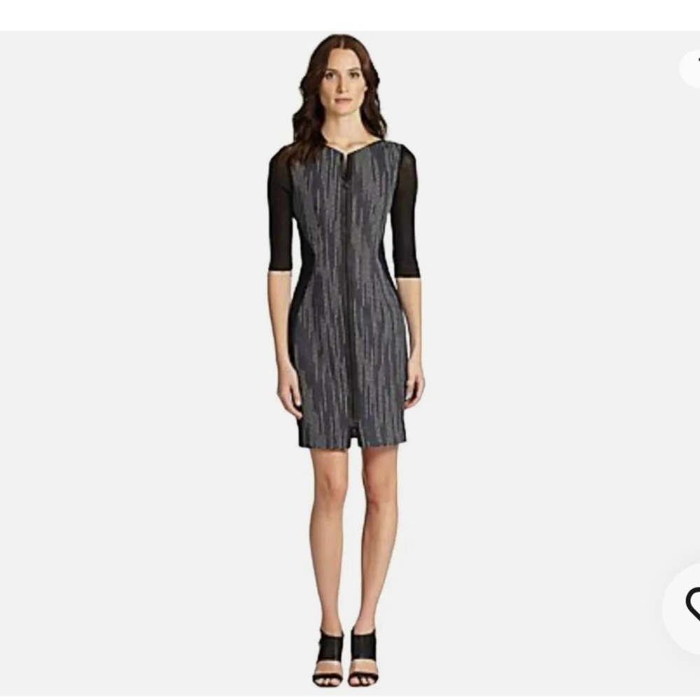 Elie Tahari Dress Colleen Tweed Black Combo Elbow Sleeve Dress Size 4